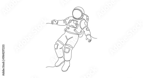 Astronaut Floating in Space, Minimalist Line Art, Vector Illustration