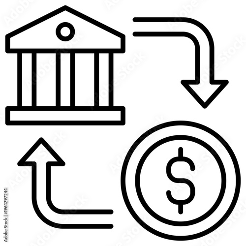 Bank Transfer icon in line style, suitable for banking, finance, transaction concept illustrations