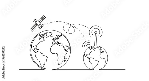Global Communication Network: Satellite, Earth, Antenna, Connection