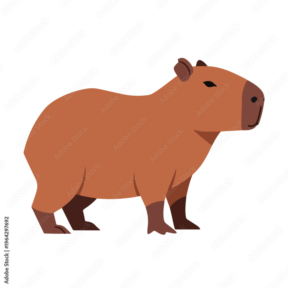 Fototapeta premium Cute capybara rodent standing on white background looking right