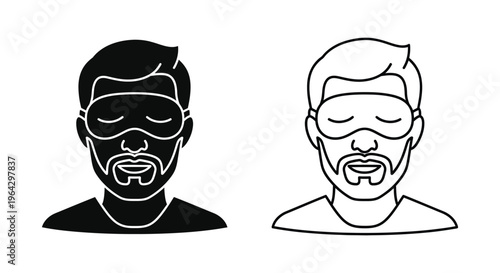 Black and white illustration of two men with closed eyes Vector