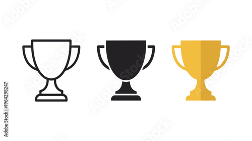 Trophy cup icon representing victory and achievement. Symbol of success, award and winning for business goals, sports competitions, performance ranking and motivation design.