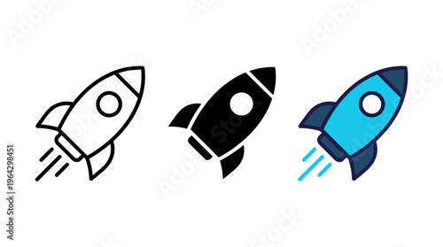 Rocket icon launching upward. Startup launch and business growth symbol for innovation, project development, acceleration, strategy, marketing and successful progress.