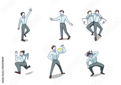 Business people set with different poses isolated on white background