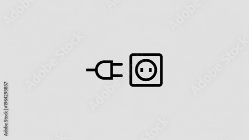 Simple electrical plug and socket icon minimalist vector illustration representing connection and power isolated on a light gray background