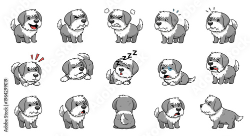 Polish Lowland Sheepdog showing various emotions and actions  