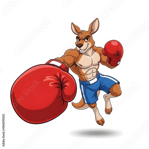 boxer kangaroo with red boxing gloves Australian animal roo cartoon illustration
