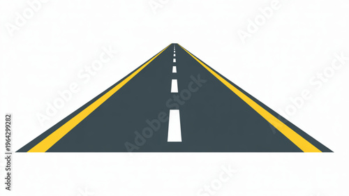 Perspective view of a highway road with yellow and white lines a symbol for travel journey and transportation isolated on white background