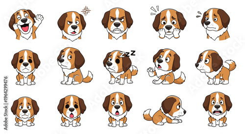 Cartoon Tatra Sheepdog expressions including happy, sad, and sleeping  