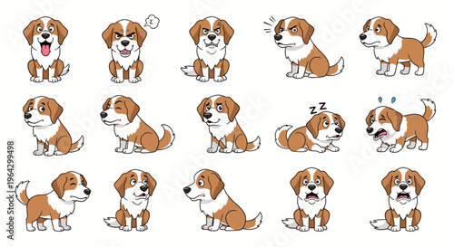 Cartoon Maremma Sheepdog expressing different emotions and actions  