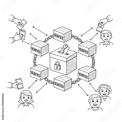 Blockchain-based decentralized voting system using cryptography for secure and transparent election process with digital money transactions and verified blocks.