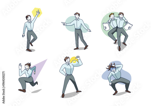 Business people set with abstract shapes and different poses