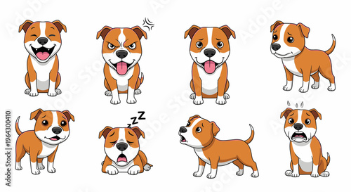 Cartoon Staffordshire Bull Terrier expressing various emotions  