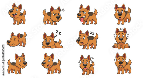Cartoon Cesky Terrier dog with various expressions and poses  