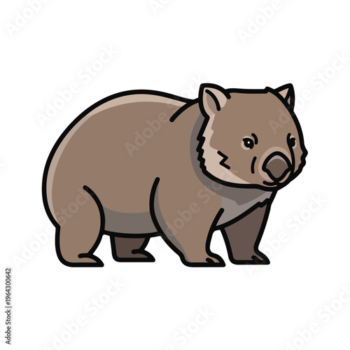 Cute cartoon wombat standing on white background looking right