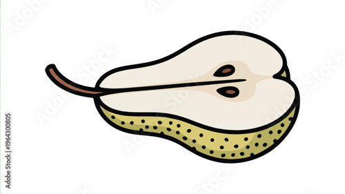 Halved Pear: A meticulously crafted illustration reveals the inner beauty of a halved pear, showcasing its juicy flesh and the delicate arrangement of its seeds.