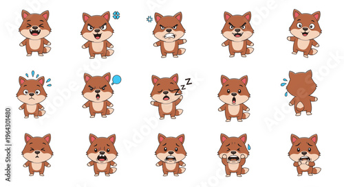 Cute cartoon Shiba Inu dog expressing various emotions and actions  