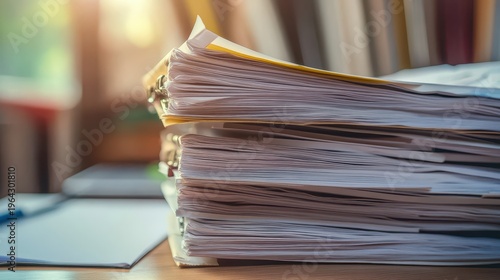 Stack of Legal Policy and Regulatory Documents in a Professional Office Setting