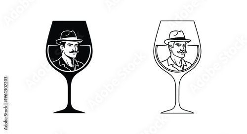 Vintage wine glasses with elegant male portraits Vector