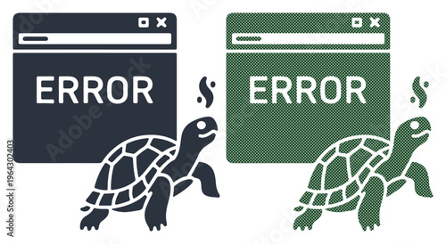 Slow computer systems with error messages and smoking turtles
