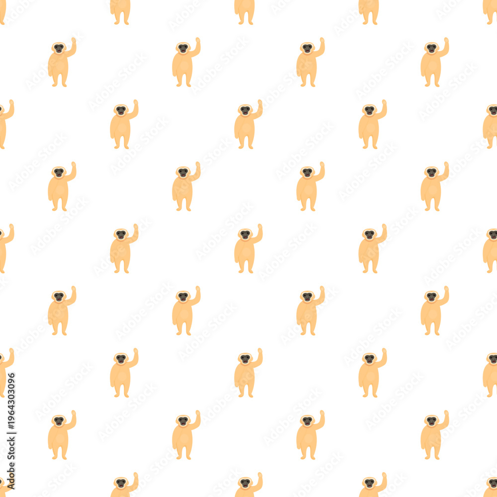 Obraz premium Gibbon primates with hands raised creating a repeating seamless pattern on white background