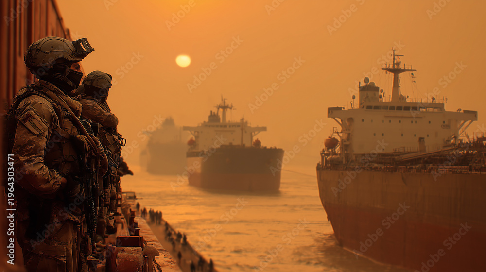 Obraz premium Graphical image depicting the Iran war and the blockade of the Strait of Hormuz