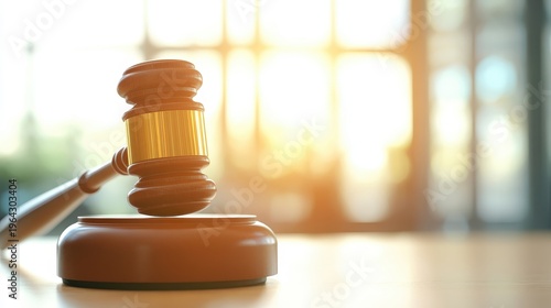 Wooden gavel and compliance checklist on a courtroom desk in soft daylight