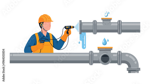 Plumbing Precision: An engineer in protective gear utilizes advanced technology to inspect and maintain complex piping systems.