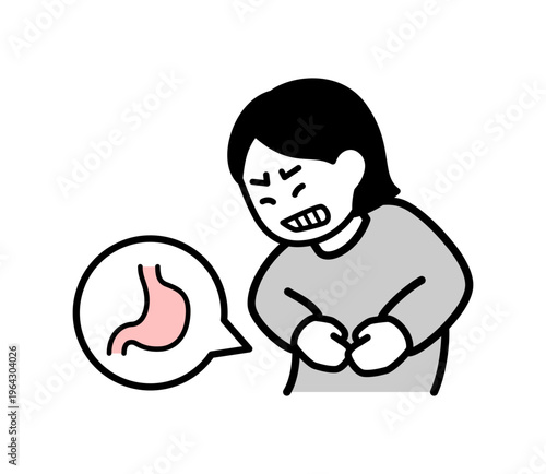 胃痛に苦しむ女性のイラスト