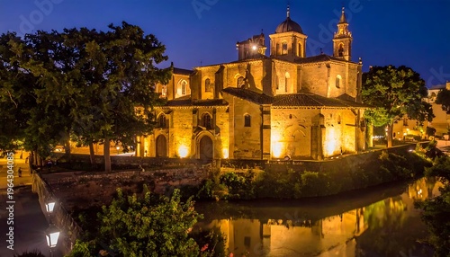 Illuminated Church of San Marcos in Seville at Night.