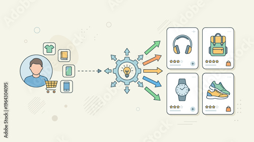 E-commerce Personalization and AI Product Recommendation Engine Illustration