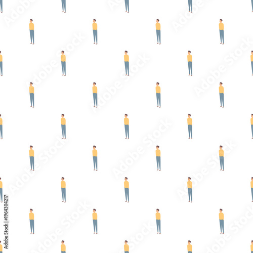 Repeating pattern of cartoon men standing on a white background