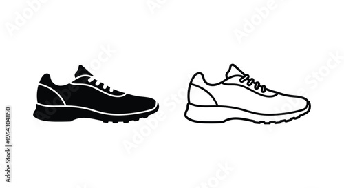 Black and white running shoes side view Vector
