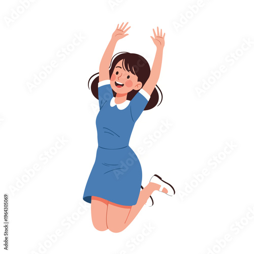 Happy young woman jumping up in the air with arms raised high