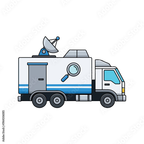 Mobile broadcasting truck with satellite dish on top