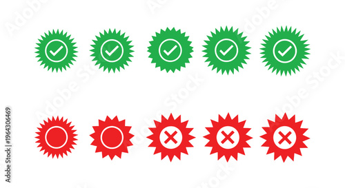 Collection of approval and denial vector graphic icons with checkmark and cross symbols.