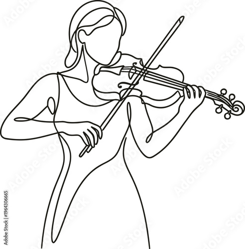 Elegant Continuous Line Art of a Woman Playing the Violin.