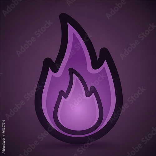 Purple flame icon with black outline.