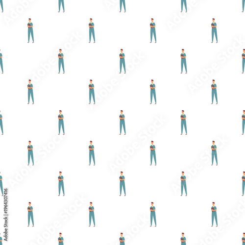 Male doctor or nurse wearing blue scrubs in a repeating seamless pattern