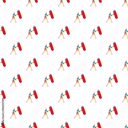 Male athlete punching a red heavy bag during a boxing workout