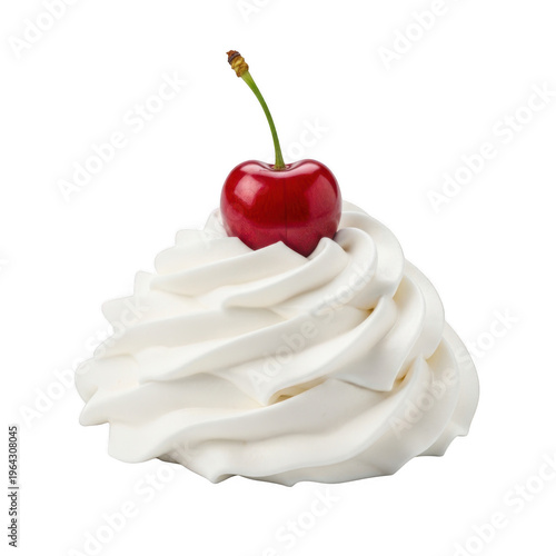 Whipped cream topped with a cherry isolated on transparent background