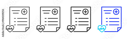 Medical Record Set Collection Outline Style For Insurance With Multiple Thickness Variations Clean Modern Editable Vector Icon Pack For UI UX Web App Design