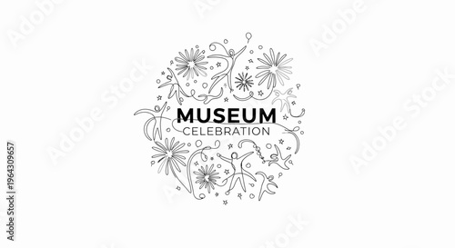 Museum Celebration Logo with Festive Decorations and Sparkles