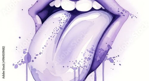Purple tongue with paint splatter effect.