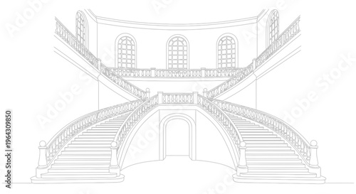Elegant Grand Staircase Outline Illustration