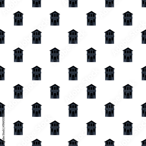 Haunted house pattern repeating over white background in scary backdrop