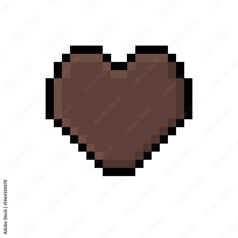 Fototapeta premium Digital brown pixel art heart icon, embodying concepts of retro charm, symbolic love, and vitality for game design, apps, or graphic projects