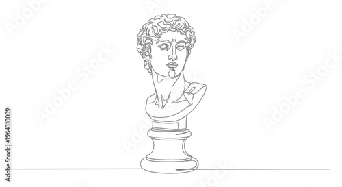 Minimalist line art bust of David sculpture on white background