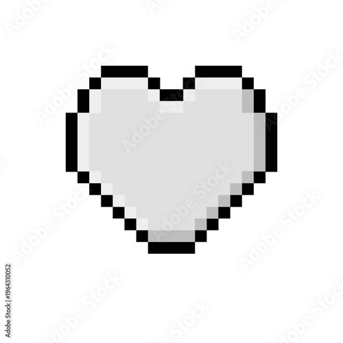 Simple monochrome pixel art heart icon for digital display and retro gaming interfaces, symbolizing love, health, or life points