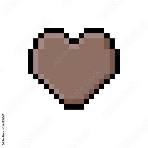 Brown pixel art heart icon with a classic 8-bit aesthetic, symbolizing digital affection, health, or life points, ideal for retro video game interfaces and nostalgic digital design